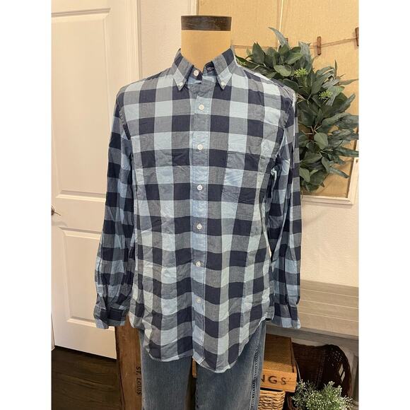 J Crew Mercantile Slim Blue Check Button Down Shirt L - Picture 2 of 9